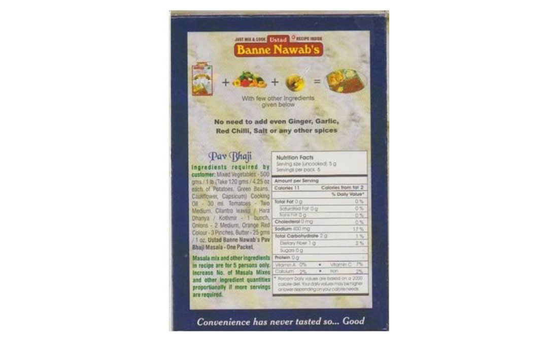 Ustad Banne Nawab's Pav Bhaji Masala (Vegetable Gravy)   Box  24 grams